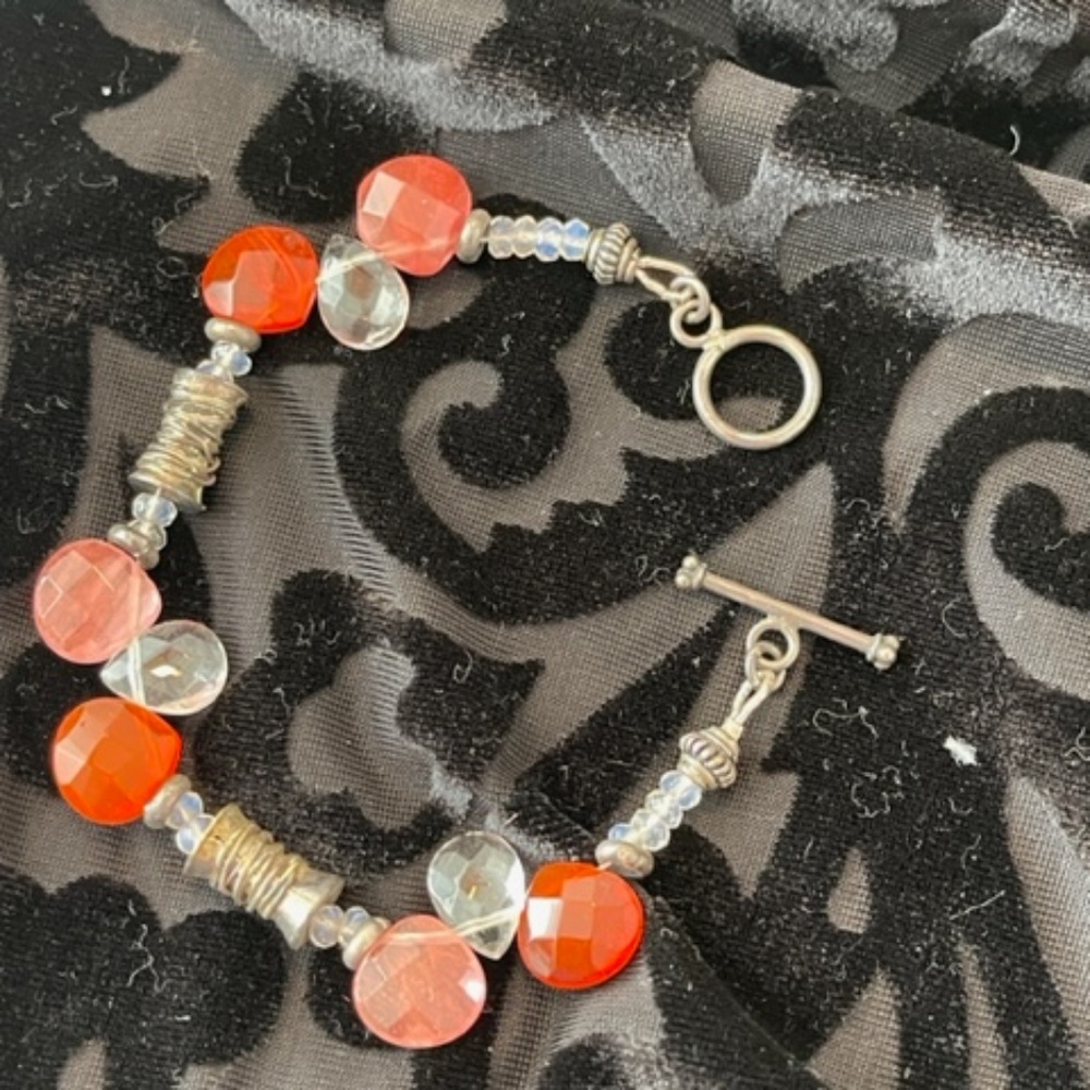 Faceted Rose Quartz and Silver Bracelet